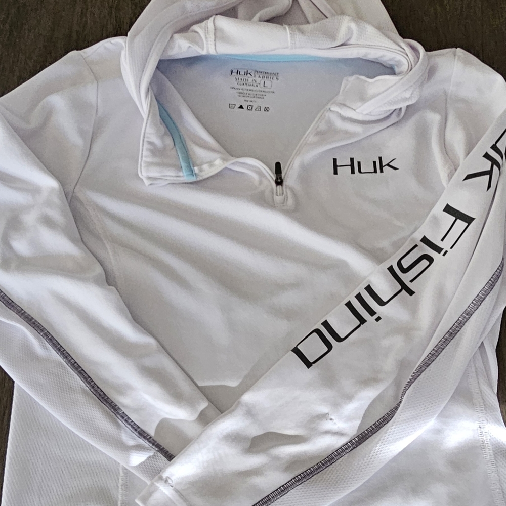 Huk White Fishing Hoodie with Black Logo